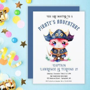 Invitation Jolie Fête d'anniversaire du Petit Pirate Bleu