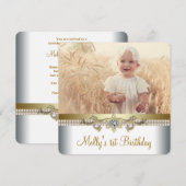 Invitation Jolie fête d'anniversaire en or et blanc (Devant / Derrière)