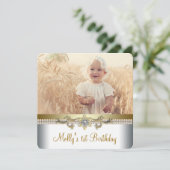 Invitation Jolie fête d'anniversaire en or et blanc (Debout devant)