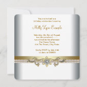 Invitation Jolie fête d'anniversaire en or et blanc (Dos)
