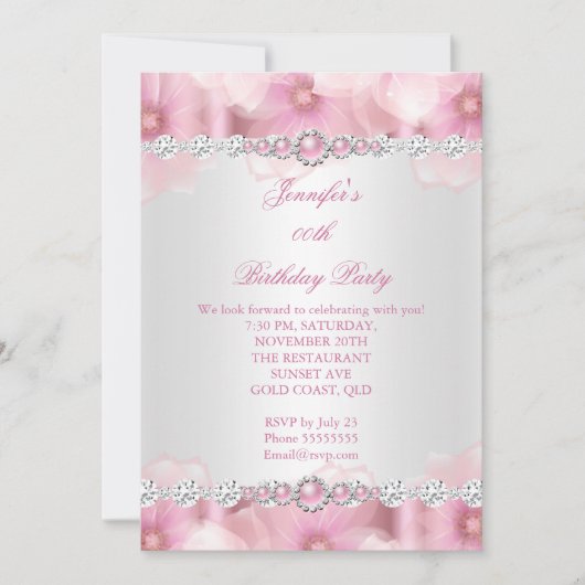 Invitation Jolie Fête d'anniversaire Fleurs Blanches Perle Ro (Devant)