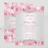 Invitation Jolie Fête d'anniversaire Fleurs Blanches Perle Ro (Devant / Derrière)