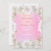 Invitation Jolie fête d'anniversaire Floral rose Roses blanch (Devant)
