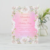 Invitation Jolie fête d'anniversaire Floral rose Roses blanch (Debout devant)