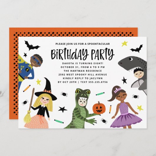 Invitation Jolie fête d'anniversaire Halloween moderne et amu (Devant / Derrière)