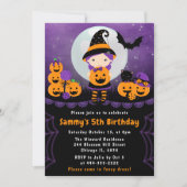 Invitation Jolie fête d'anniversaire Halloween sorcière et Ci (Devant)