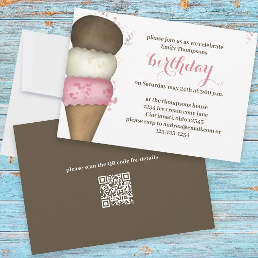 Invitation Jolie fête d'anniversaire Ice Cream Cone