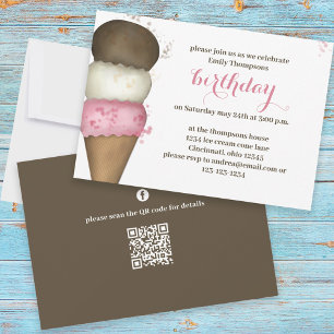 Invitation Jolie fête d'anniversaire Ice Cream Cone Custom
