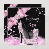 Invitation Jolie fête d'anniversaire Parties scintillant rose (Devant / Derrière)
