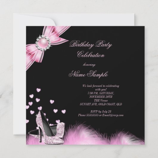 Invitation Jolie fête d'anniversaire Parties scintillant rose (Dos)