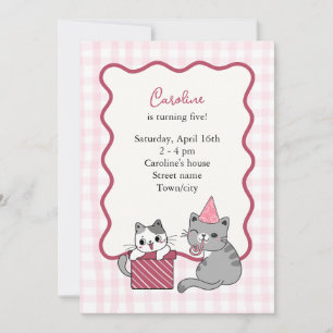Invitation Jolie Fête d'Anniversaire pour Enfant au Chat Rose