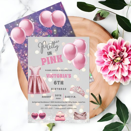 Invitation Jolie fête d'anniversaire rose