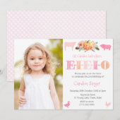 Invitation Jolie Fête D'Anniversaire Rose Et Citrouille Ferme (Devant / Derrière)