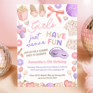 Invitation Jolie fête d'anniversaire rose et violet pour une 