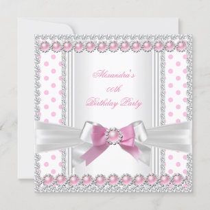 Invitation Jolie fête d'anniversaire Rose Perle Blanc à pois