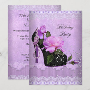 Invitation Jolie Fête d'Anniversaire Rose Violette Talon Haut
