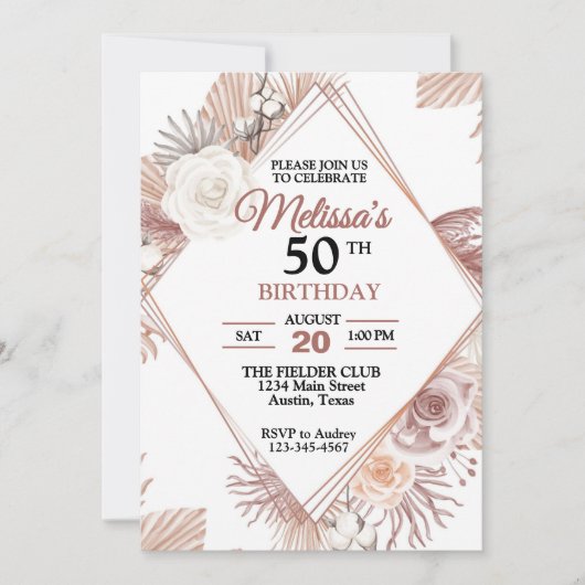Invitation Jolie fête d'anniversaire rustique florale tous âg (Devant)