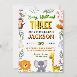 Invitation Jolie fête d'anniversaire Safari sauvage tout âge