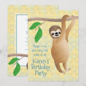 Invitation Jolie fête d'anniversaire Sloth Hang Out (Devant / Derrière)