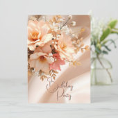 Invitation Jolie fête d'anniversaire Soie Pêche rose Floral (Debout devant)