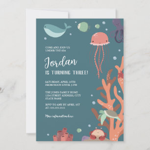 Invitation Jolie fête d'anniversaire sous la mer