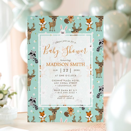 Invitation Jolie Fête de Bébé Animaux de la Forêt