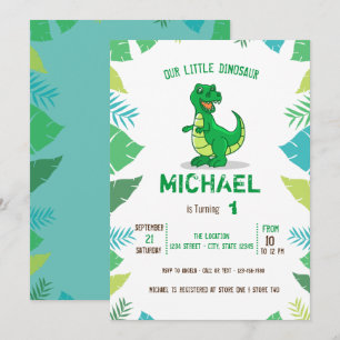 Invitation Jolie Fête de Bébé Garçon Petit Dinosaure