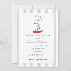 Invitation Jolie fête de bébé garçon sur le thème de bateau n
