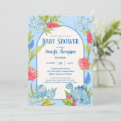 Invitation Jolie Fête de Bébé Maman Dino Floral Mignon Oeuf (Debout devant)