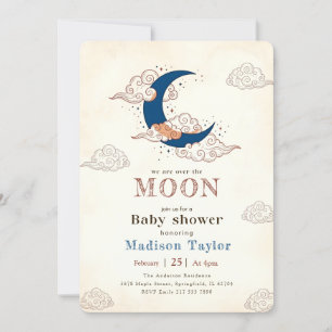 Invitation Jolie Fête de Bébé sous la Lune et les Étoiles