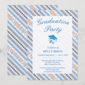 Invitation Jolie fête de graduation de la tribu Aztec bleu or (Devant / Derrière)