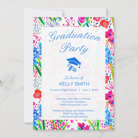 Invitation Jolie fête de graduation des fleurs d'aquarelle co (Devant)