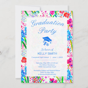 Invitation Jolie fête de graduation des fleurs d'aquarelle co