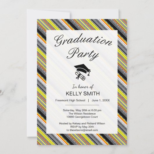 Invitation Jolie fête de graduation gris jaune orange aztèque (Devant)