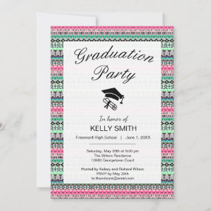 Invitation Jolie fête de graduation motif aztèque colorée