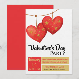 Invitation Jolie fête de la Saint-Valentin avec des cœurs rou