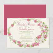 Invitation Jolie Fête de l'mariée de couronne de fleurs roses (Devant / Derrière)