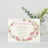 Invitation Jolie Fête de l'mariée de couronne de fleurs roses (Debout devant)