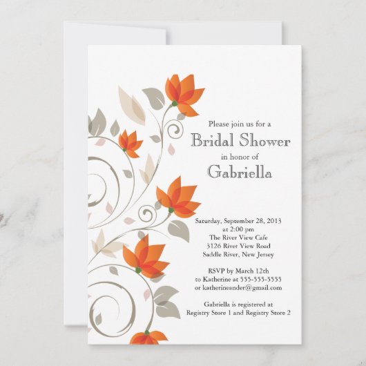 Invitation Jolie Fête de l'mariée Florale Orange moderne (Devant)