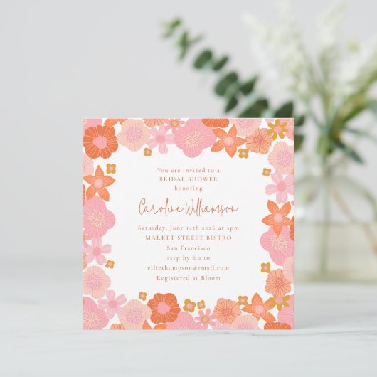 Invitation Jolie Fête de Mariage avec Bordure Florale Rose et (Debout devant)