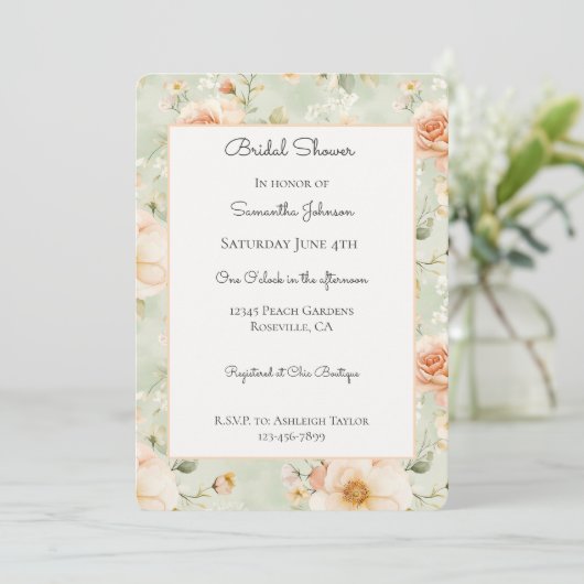Invitation Jolie Fête de Mariage Fleurs de Pêche (Debout devant)