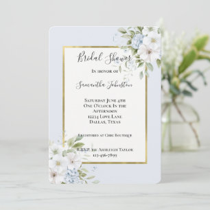 Invitation Jolie Fête de Mariage Florale Bleue Blanche