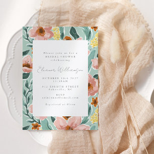 Invitation Jolie Fête de Mariage Florale Rose Pâle Menthe Sau