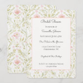 Invitation Jolie Fête de Mariage Florale Rose Vert (Devant / Derrière)