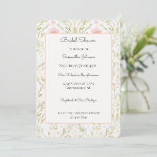 Invitation Jolie Fête de Mariage Florale Rose Vert