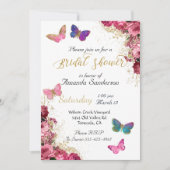 Invitation Jolie Fête de Mariée Chic Fleur Papillon Rose (Devant)