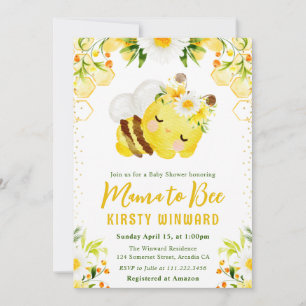 Invitation Jolie Fête de Naissance Abeille à Miel Fleur Jaune