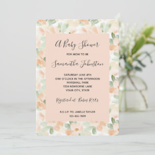 Invitation Jolie Fête de Naissance aux Fleurs de Pêche Bébé