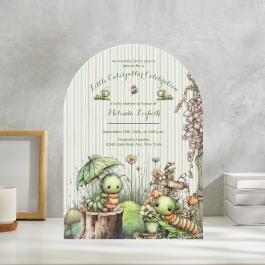 Invitation Jolie Fête de Naissance de Chenille à l'Aquarelle 