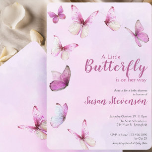 Invitation Jolie Fête de Naissance Papillon Rose Bébé Fille